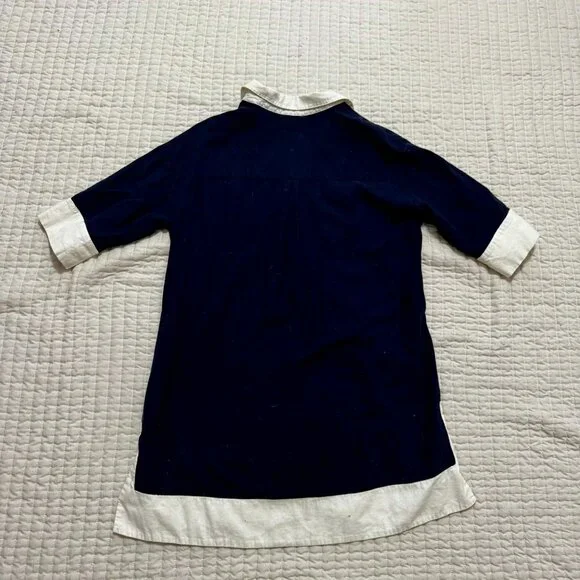 Cynthia Rowley Contrast Trim Linen Dress Navy White Size Large - Picture 3 of 6